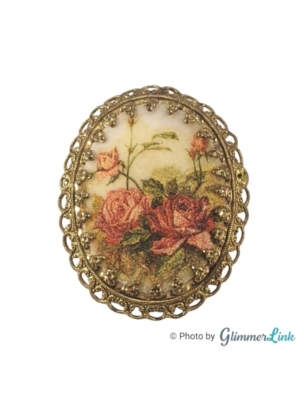 Vintage Germany Pink Roses Cameo Brooch – Sugar Coated Floral Gold Tone, 1950s